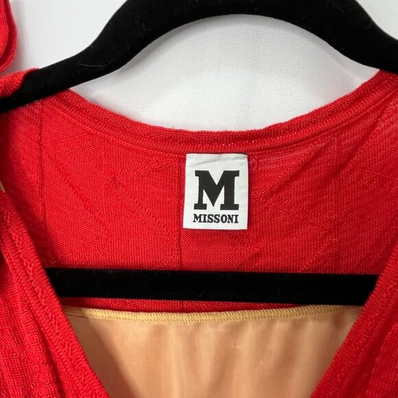 M by Missoni Red Zig Zag Bow Shoulder Knit Dress Fully Lined Size Small - Picture 8 of 13